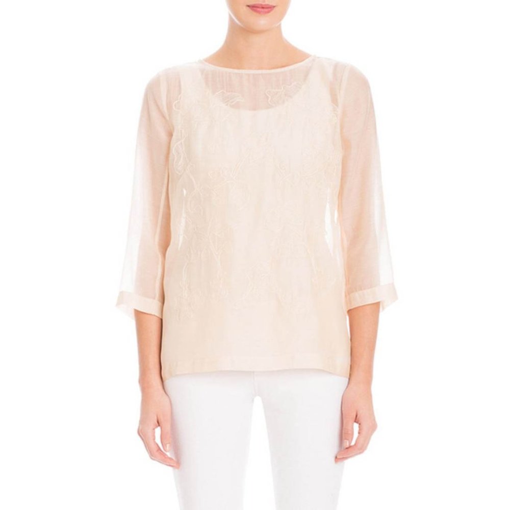 Nic+Zoe Embroidered Batiste Top French Vanilla